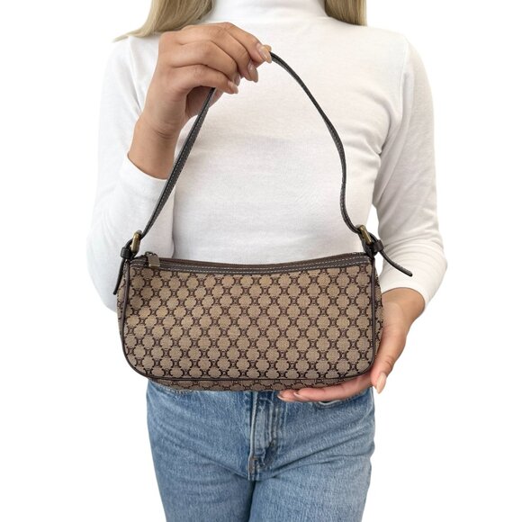 CELINE Vintage Macadam Monogram Shoulder Mini Bag Pochette Brown Canvas [106232] - Picture 2 of 13